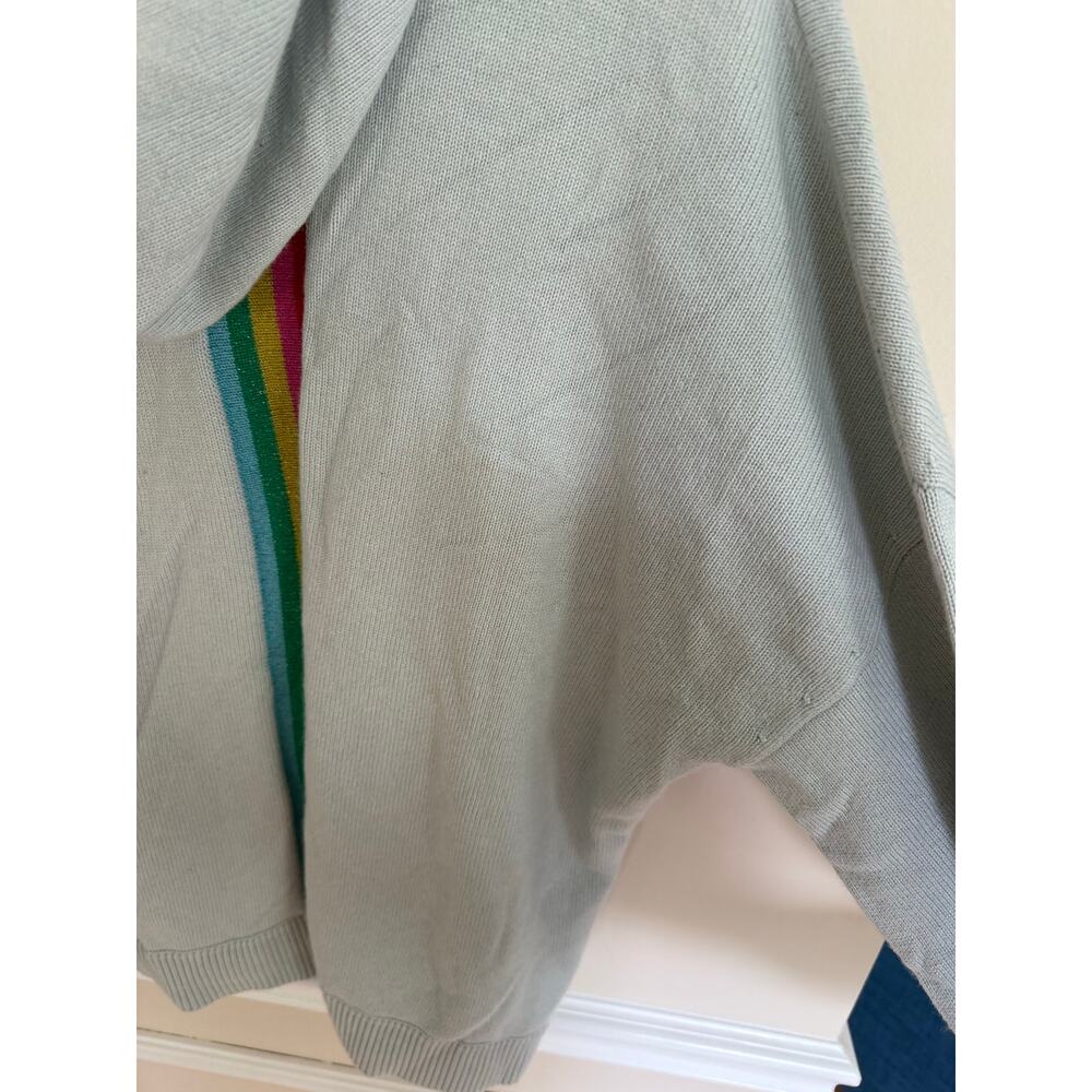 Boden | Cashmere/Wool Blend Light Blue Rainbow Back Stripe Knit Hooded Pullover - Picture 12 of 15